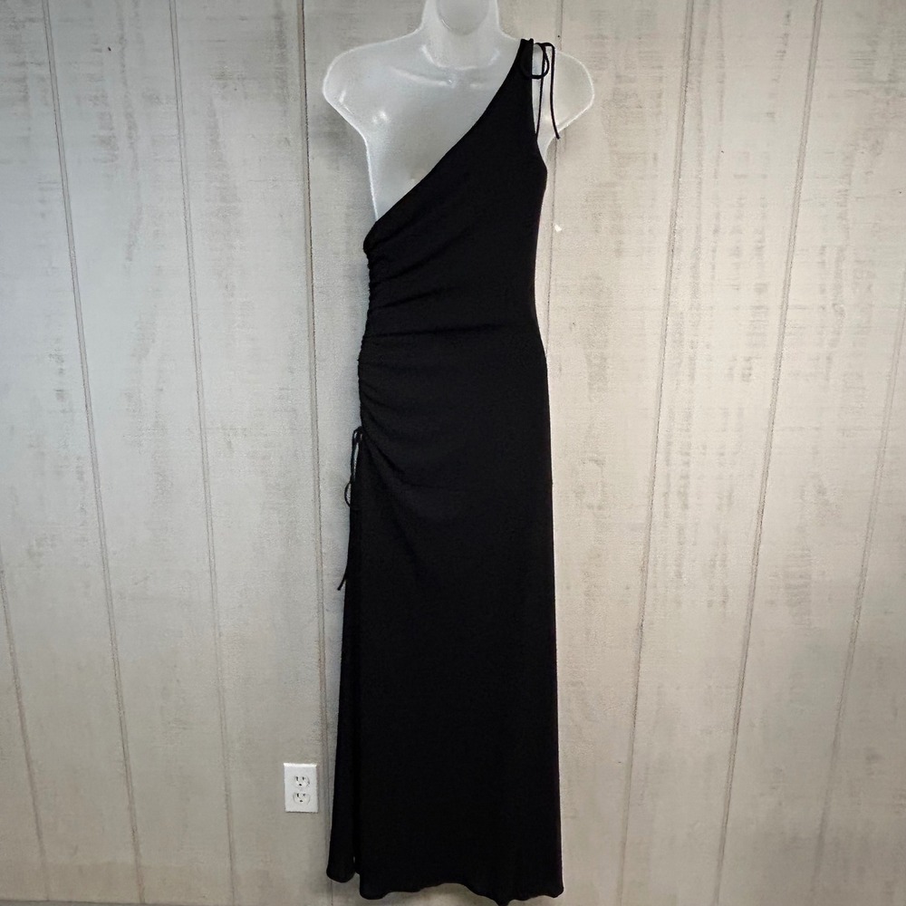 Vtg Laundry Shelli Segal Asymmetric Long Evening Dress Sz 8 Ruched Glam Black - Picture 4 of 8